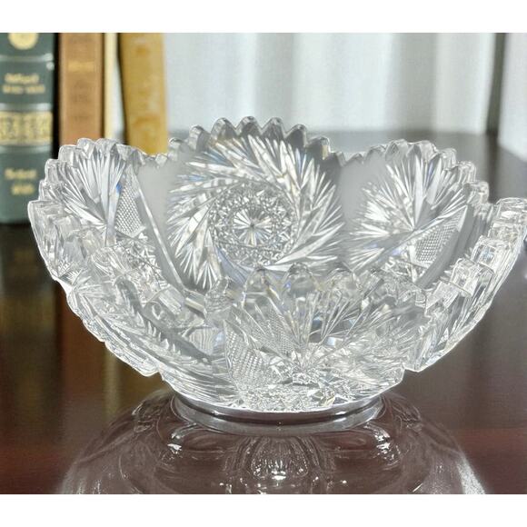 ABP Antique Cut Glass Bowl 8.5" Sawtooth Pinwheel Design- Minor Damage- - Picture 1 of 12